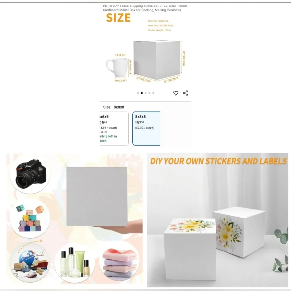 New 25 Pack Boxes Mailing Shipping Packing Materials White Kraft Square Small